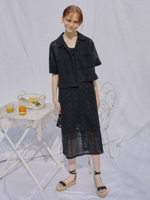 [SET] Lace Crop Shirt & Layered Long Dress
