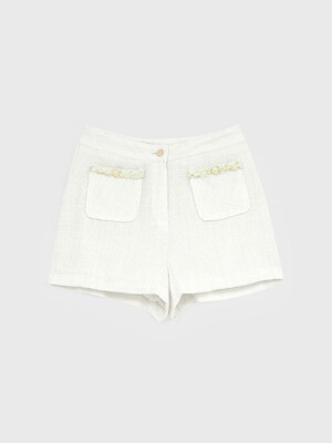 Tape Trimming Tweed Shorts Cream