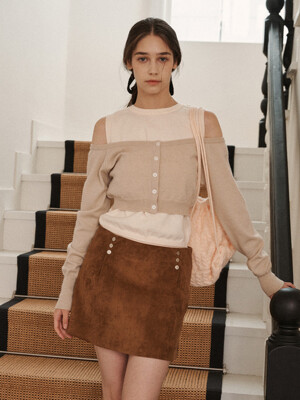 color block cardigan set-sand combi