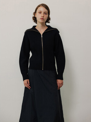 [Warmer] Wool Collar Zipup Cardigan  Black (WE4X5AC385)