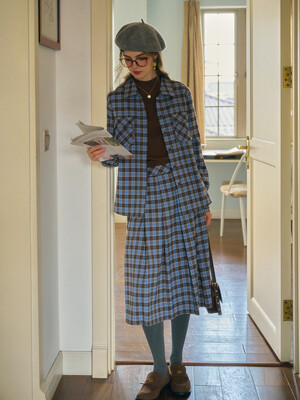 SR_Plaid blue check a-line skirt