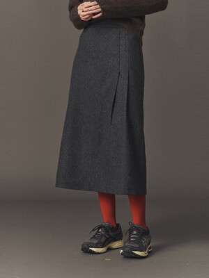 WOOL BLEND TUCKED SKIRT_CHARCOAL