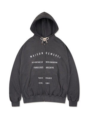 UNISEX 빈티지 로고 피그먼트 후드 집업 차콜(FCF1ZP324M)