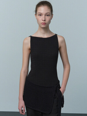 crochet boat neck knitted top (black)