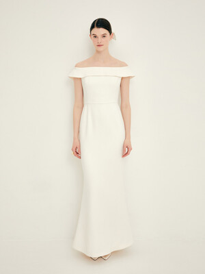 [BRIDAL]BIBIANE Off shoulder semi mermaid maxi dress (Ivory)