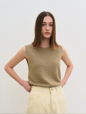 Paper sleeveless knit top (Khaki)