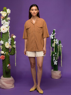 Short sleeve open Shirt _ Brown