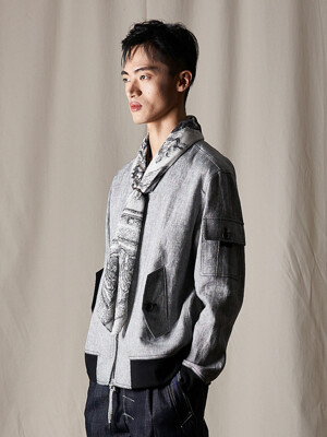 GREY COTTON LINEN NORMAL BLOUSON