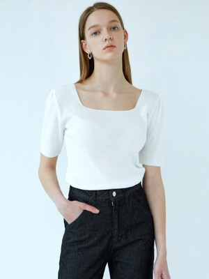 SQUARE NECK HALF KNIT_IVORY