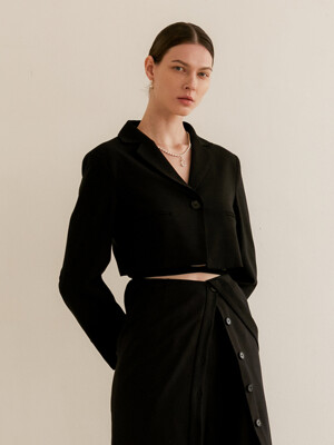 TWO WAY BACK POINT WOOL JACKET - BLACK