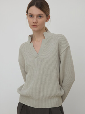 [Woman] Ribbed V Neck Collar Knit (Mint)