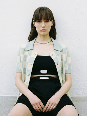 W BOUCLE PATTERN BUTTON HALF SLEEVE SHIRT light green