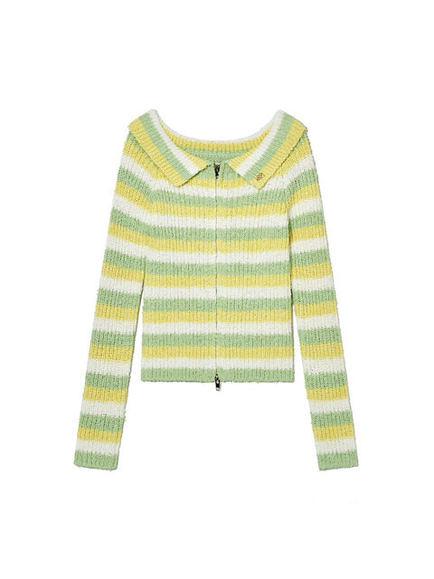 니트 - 기준 (Kijun) - Off-Shoulder Knit Cardigan Yellow Stripe