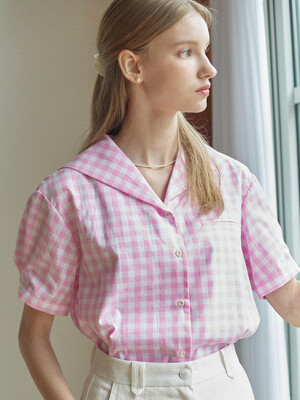 Gingham Marine Collar Shirt - Pink