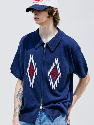 CHIMAYO PATTERN KNIT CARDIGAN NAVY