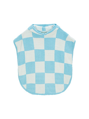 Checker Hooded Cape Towel Pancho_sky blue