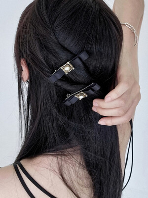 Black Satin Ribbon Hairpin SET