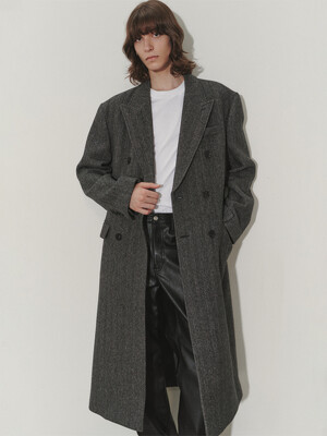 UNISEX TAILORED DOUBLE-BREASTED WOOL COAT CHARCOAL HERRINGBONE_M_UDCO3D125CG