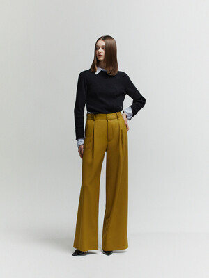 MID-RISE ONE TUCK WIDE PANTS_MUSTARD
