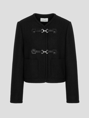 Leather Trim Wool Jacket - Black (KE4111M065)
