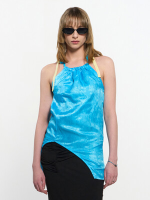 Two Tone Ribbon Paisely Halter-neck Top _ SKYBLUE