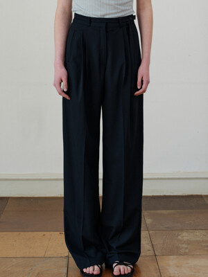 comos 1089 two-tuck pocket wide slacks (navy)