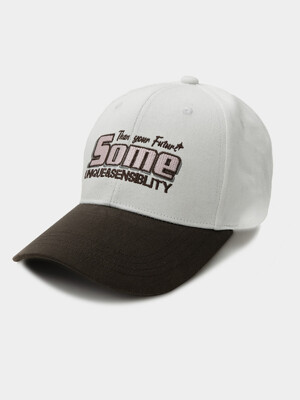 Two-Tone Racing Lettering Logo Embroidery Coloring Cotton Ball Cap Hat [Brown]
