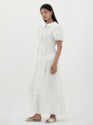 Lace Long Half  Sleeve Dress - White