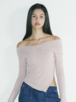 NANA RIBBON OFF-SHOULDER T - PINK