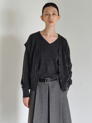 V-Neck Vest Cardigan_Charcoal