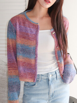 [마지막리오더]PASTEL GRADATION HEART BUTTON CARDIGAN (2COLOR)