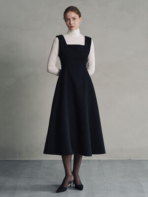 WOOL TWEED VOLUME LONG DRESS_BLACK