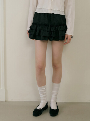 FLOWER JACQUARD BAND SKIRT - BLACK