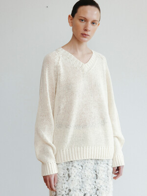 Paper v neck knit (ivory / dark gray / light pink / brown)