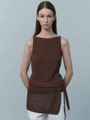 crochet boat neck knitted top (brown)