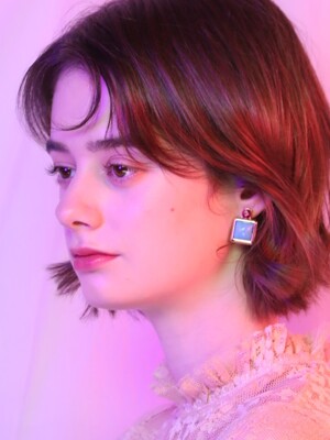 plum blue frame earrings