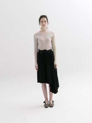 Asymmetrical Pleated Knit Skirt - BLACK