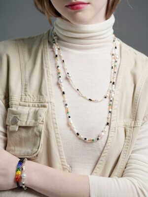 Pearl smile gold beads Necklace 진주 포인트 비즈목걸이