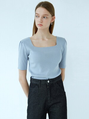 SQUARE NECK HALF KNIT_BLUE
