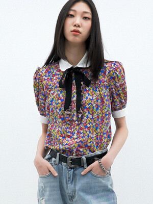 Floral-Printed Balloon-Sleeve Ruffle Blouse_UWS-SS07