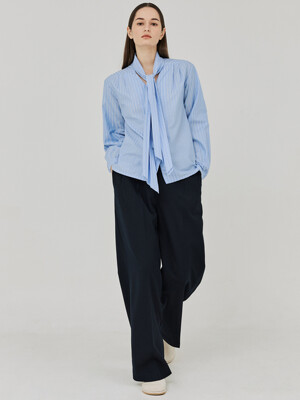 TWO-TUCK BUTTON WIDE WOOL PANTS (NAVY)