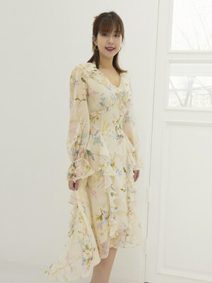 Wild flower ruffle long dress (Ivory)