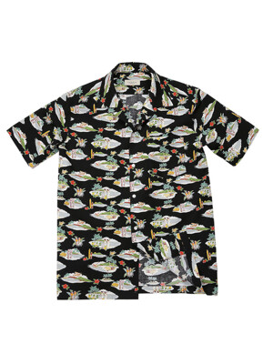Cotton Seersucker Hawaiian Shirts (Black)