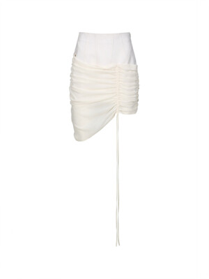 ASYMMETRIC-RUCHED SKIRT (IVORY)