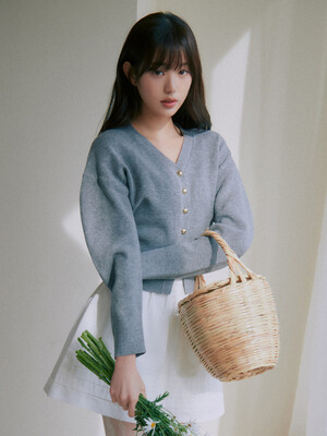 VOLUME SLEEVE CARDIGAN GRAY