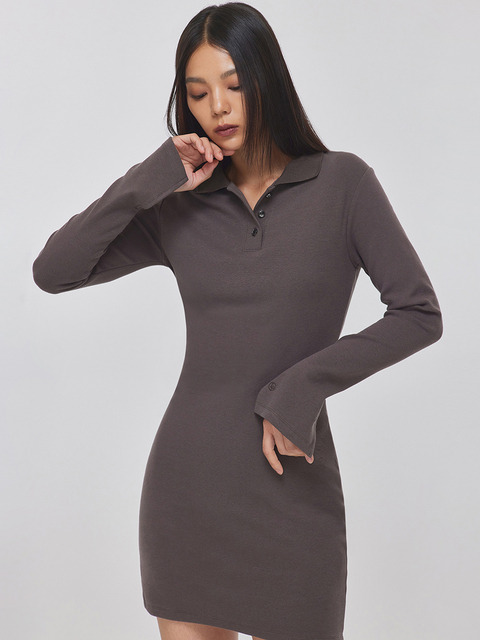 애슬레저,원피스 - 탑걸  (TOPGIRL) - SLIT LONG SLEEVE POLO DRESS_T326DS500(CC)