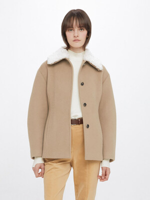 Fur Collar Jacket in Beige VW3WJ047-91