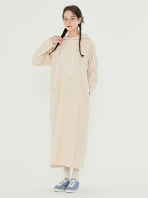 MET minimal wool knit hood dress beige