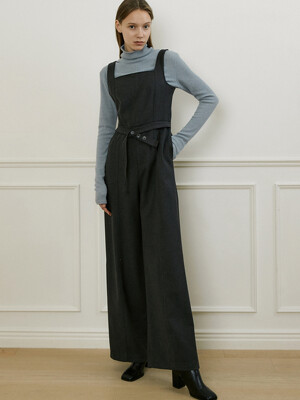 comos 1028 belt point slim wide jumpsuit (charcoal)