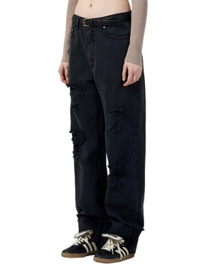 STRAIGHT ROLL-UP PANTS / BLACK